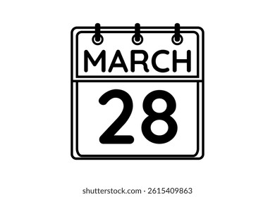 28 March calendar icon text page monthly web design on black and white background vector, icon, or illustration with the month of March 28
