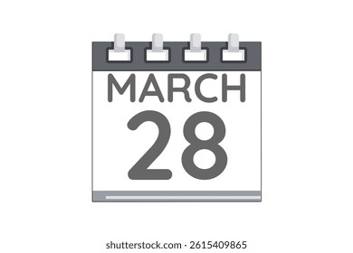 28 March calendar icon text page monthly web design on black and white background vector, icon, or illustration with the month of March 28