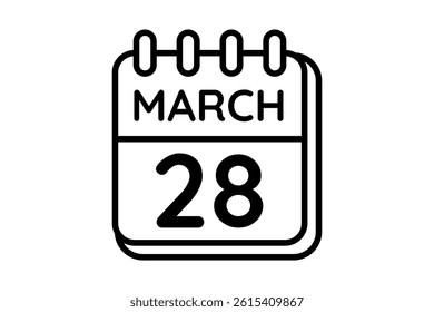 28 March calendar icon text page monthly web design on black and white background vector, icon, or illustration with the month of March 28