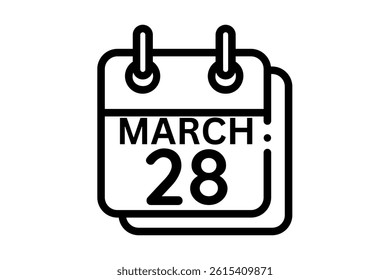 28 March calendar icon text page monthly web design on black and white background vector, icon, or illustration with the month of March 28