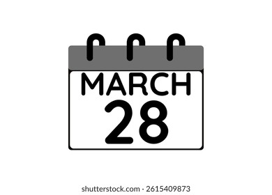 28 March calendar icon text page monthly web design on black and white background vector, icon, or illustration with the month of March 28