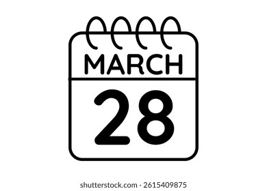 28 March calendar icon text page monthly web design on black and white background vector, icon, or illustration with the month of March 28