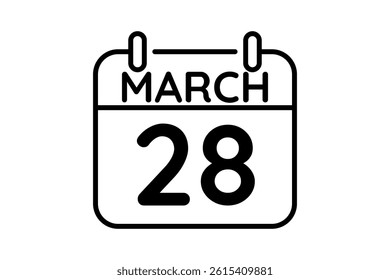 28 March calendar icon text page monthly web design on black and white background vector, icon, or illustration with the month of March 28