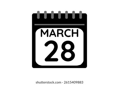 28 March calendar icon text page monthly web design on black and white background vector, icon, or illustration with the month of March 28