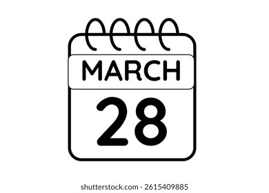 28 March calendar icon text page monthly web design on black and white background vector, icon, or illustration with the month of March 28