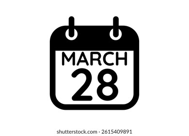 28 March calendar icon text page monthly web design on black and white background vector, icon, or illustration with the month of March 28
