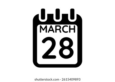 28 March calendar icon text page monthly web design on black and white background vector, icon, or illustration with the month of March 28