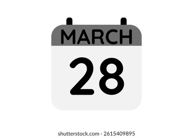 28 March calendar icon text page monthly web design on black and white background vector, icon, or illustration with the month of March 28