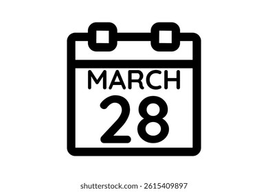 28 March calendar icon text page monthly web design on black and white background vector, icon, or illustration with the month of March 28