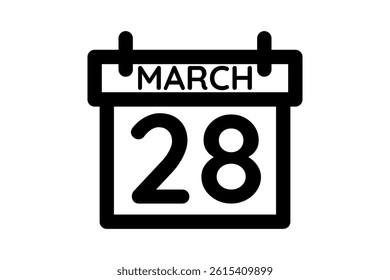 28 March calendar icon text page monthly web design on black and white background vector, icon, or illustration with the month of March 28