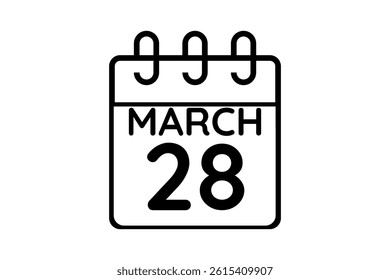 28 March calendar icon text page monthly web design on black and white background vector, icon, or illustration with the month of March 28