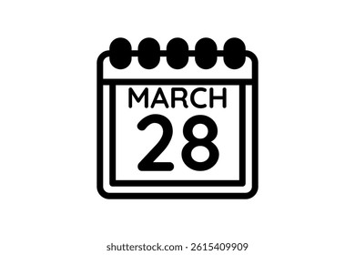 28 March calendar icon text page monthly web design on black and white background vector, icon, or illustration with the month of March 28