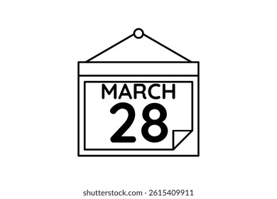 28 March calendar icon text page monthly web design on black and white background vector, icon, or illustration with the month of March 28