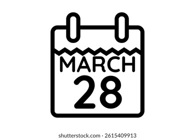 28 March calendar icon text page monthly web design on black and white background vector, icon, or illustration with the month of March 28