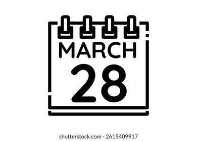 28 March calendar icon text page monthly web design on black and white background vector, icon, or illustration with the month of March 28