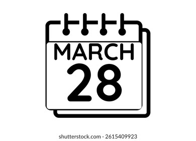 28 March calendar icon text page monthly web design on black and white background vector, icon, or illustration with the month of March 28