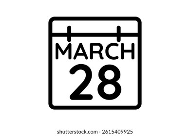 28 March calendar icon text page monthly web design on black and white background vector, icon, or illustration with the month of March 28