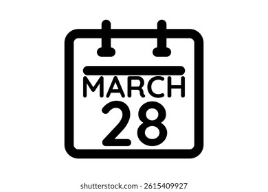 28 March calendar icon text page monthly web design on black and white background vector, icon, or illustration with the month of March 28