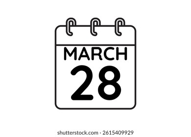 28 March calendar icon text page monthly web design on black and white background vector, icon, or illustration with the month of March 28