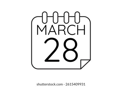 28 March calendar icon text page monthly web design on black and white background vector, icon, or illustration with the month of March 28