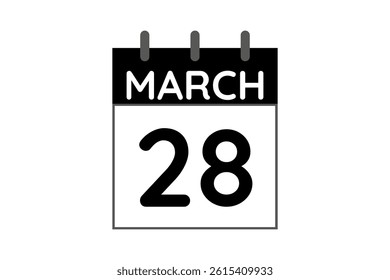 28 March calendar icon text page monthly web design on black and white background vector, icon, or illustration with the month of March 28