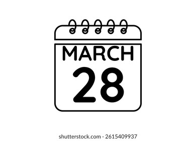 28 March calendar icon text page monthly web design on black and white background vector, icon, or illustration with the month of March 28