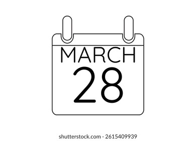 28 March calendar icon text page monthly web design on black and white background vector, icon, or illustration with the month of March 28