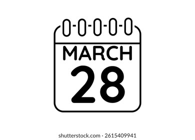 28 March calendar icon text page monthly web design on black and white background vector, icon, or illustration with the month of March 28