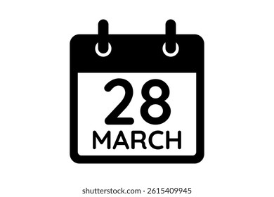 28 March calendar icon text page monthly web design on black and white background vector, icon, or illustration with the month of March 28