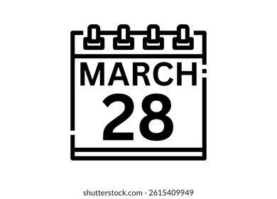 28 March calendar icon text page monthly web design on black and white background vector, icon, or illustration with the month of March 28