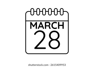 28 March calendar icon text page monthly web design on black and white background vector, icon, or illustration with the month of March 28