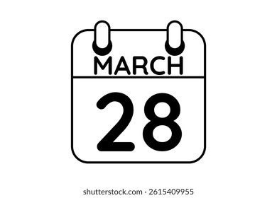 28 March calendar icon text page monthly web design on black and white background vector, icon, or illustration with the month of March 28