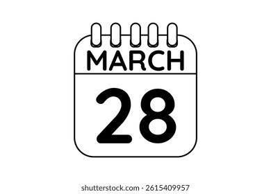 28 March calendar icon text page monthly web design on black and white background vector, icon, or illustration with the month of March 28