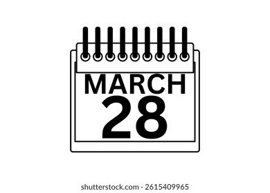 28 March calendar icon text page monthly web design on black and white background vector, icon, or illustration with the month of March 28