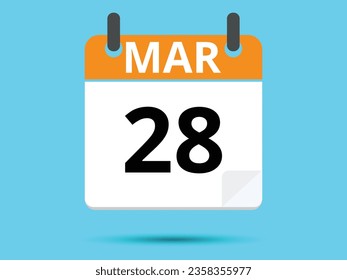 28. März. Flacher Icon-Kalender einzeln auf blauem Hintergrund. Vektorgrafik.