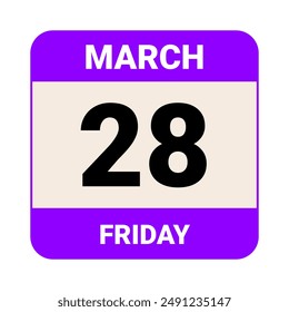 28 March, Friday. Date template. Useful design for calendar or event promotion. Vector illustration EPS 10 File. Isolated on white background. 