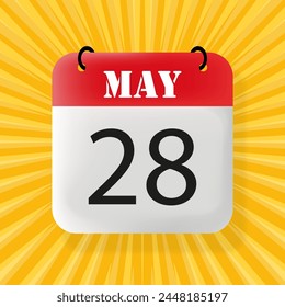 28 May. Calendar 2024. 3d illustration. Pop art style. Vector line icon for Business and Advertising