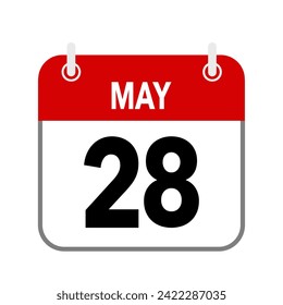 28 May, calendar date icon on white background.
