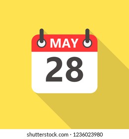 28 may calendar flat style icon with long shadow.