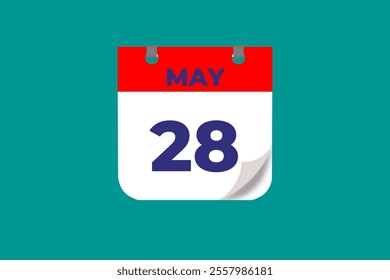 28 May calendar icon text page monthly web design on red, and blue background vector, icon, or illustration with the month of May 28