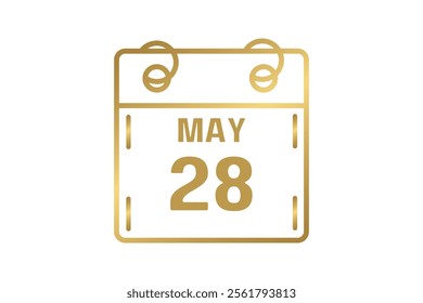 28 May calendar icon text page monthly web design on golden and white background vector, icon, or illustration with the month of May 28