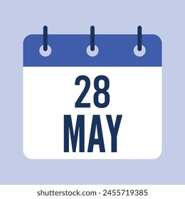 28 May Calendar, Isolated Vector Calendar Icon.