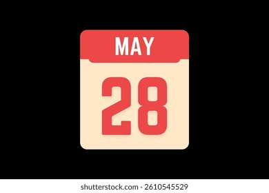 28 May icon text page monthly web design on coral, white, tangerine and black background vector, icon, or illustration with the month of May 28