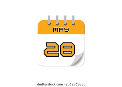 28 May month single day vector, illustration, calendar with yellow, black and white color background calendar May 28