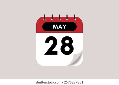 28 May month single day vector, illustration, calendar with rose red, black and off-white color background calendar May 28