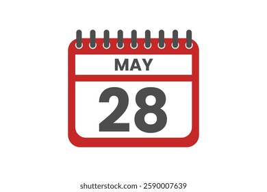 28 May month single day vector, illustration, calendar with red, black and white color background calendar May 28