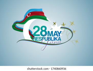 28 May Respublika day. Translation from Azerbaijan: 28 May Republic Day of Azerbaijan. Azerbaijan flag