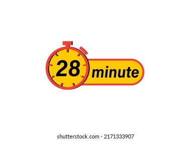 28 minute timers Clocks, Timer 28 min icon, countdown icon. Time measure. Chronometer icon isolated on white background