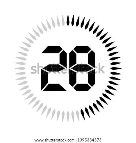 The 28 minutes or seconds, stopwatch vector icon, digital timer. clock and watch, timer.