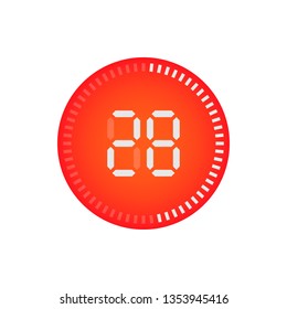 The 28 minutes, stopwatch vector icon, digital timer. Vector digital count down circle board with circle time pie diagram. Watch outline style design, designed for web and app